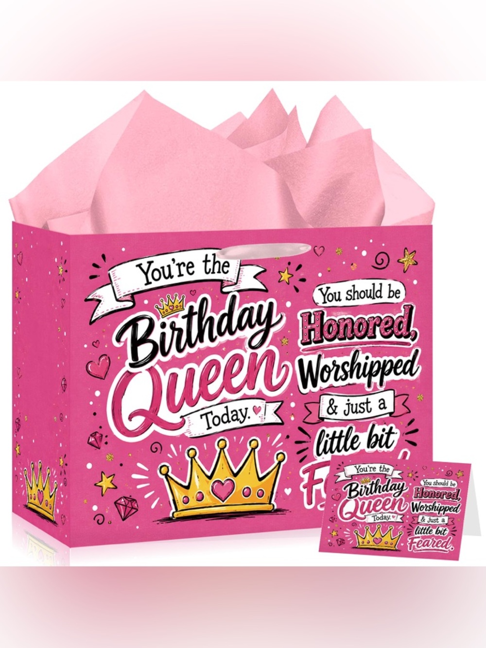 Birthday Queen Pink Gift Bag with Tissue Paper